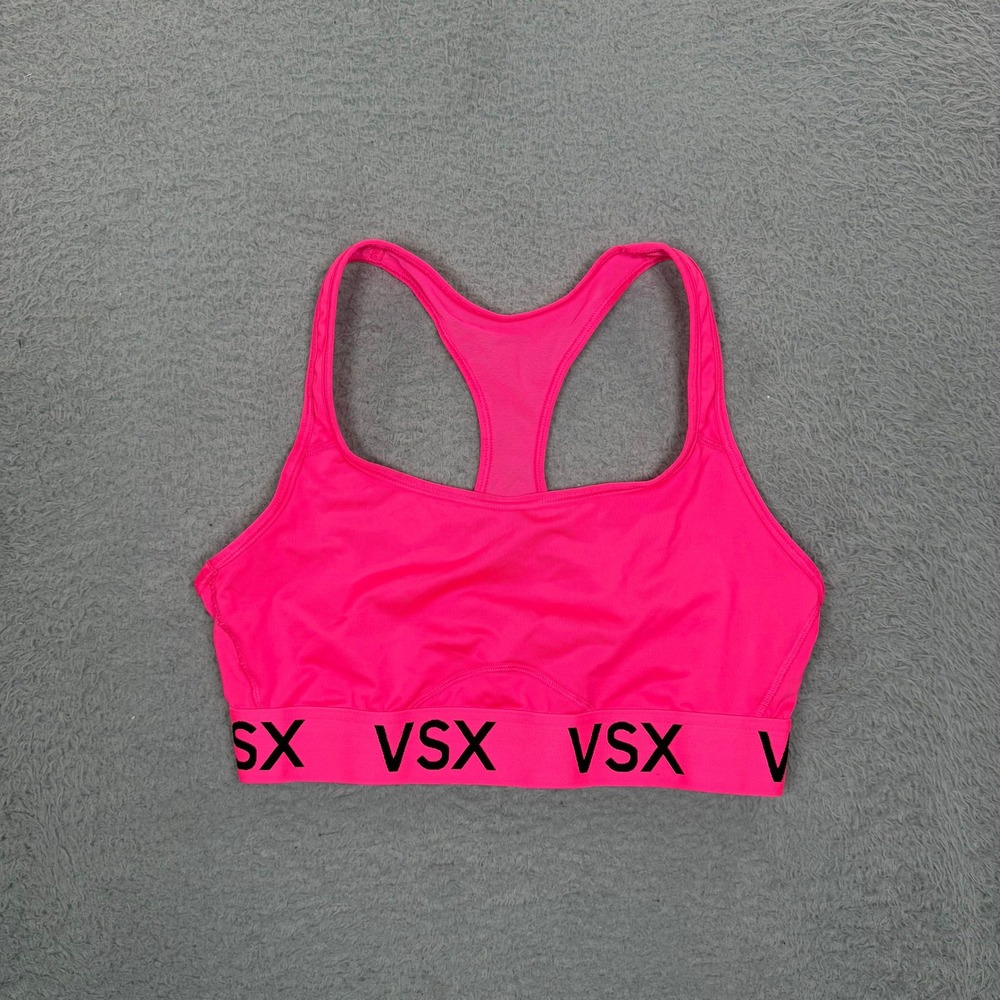 Victoria Secret VSX Sport Pink Racerback Logo Band Sports Bra Large